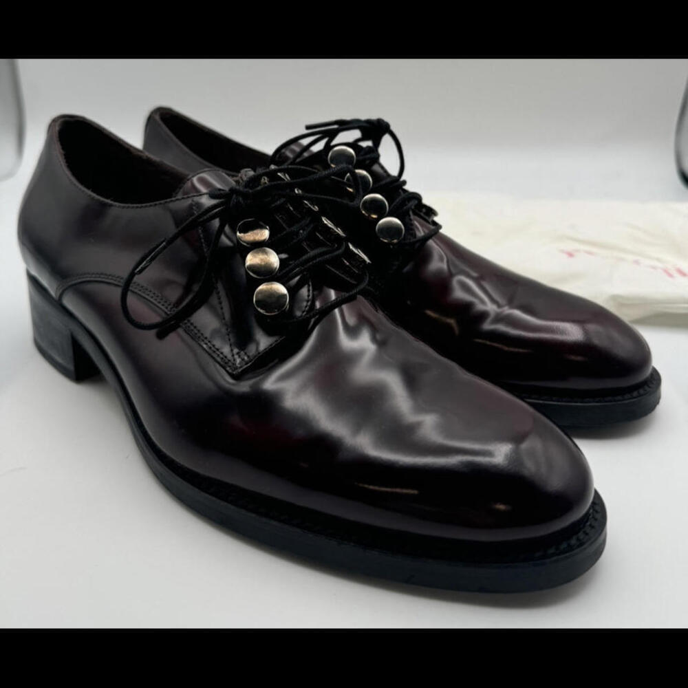 Pertini Patent Leather Lace-Up Dress Shoes Burgundy Black Size 39 EU, 8.5 US